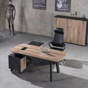 Master Space Aura Executive Office Desk – Warm Oak & Black – Reversible 1.8 m–2 m